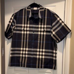 Burberry Men's Short-Sleeve Plaid Button-Up Shirt - Black & White
